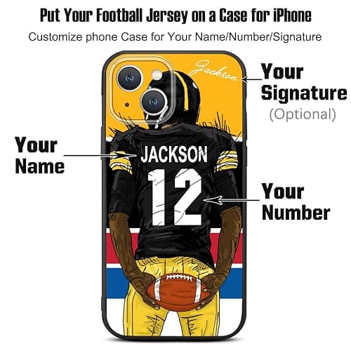 VNGDA Custom Name & Number Football Case for iPhone17 Air 16 15 Pro Max 14 13 Mini 12 11 Xs Max Xr SE3 8 7 6 Plus，Liquid Silicone with Camera Protection Custom Signature Phone Case(Pittsburgh) thumbnail 2