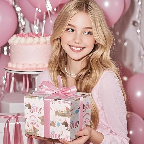 RUSPEPA Dog Birthday Wrapping Paper Roll for Girls, Mini Roll, Pink Dachshund with Cake, Balloon and Happy Birthday Text Design Gift Wrap for Kids, Pet Lovers, Puppy Party, 17 Inches x 16.4 Feet thumbnail 6