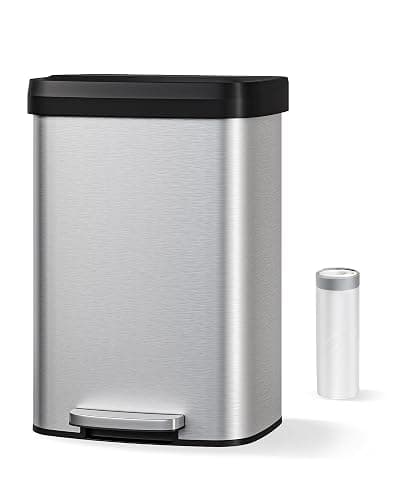 Garvee 13 gal / 50 L Stainless Steel Trash Can with Lid, Large Garbage Can for Kitchen, Rustproof Step-on Kitchen Metal Trash Bin with Liner Rim, Rear Handle, Soft Close Plastic Lid, Silver thumbnail 7