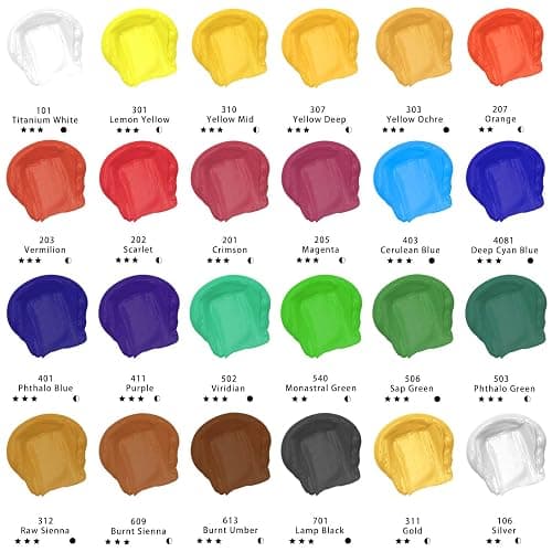 Artecho Professional Acrylic Paint Set, 24 Basic Colors Tubes (60ml / 2.02oz) Art Craft Paints for Canvas, Rock, Wood, Fabric, Art Supplies thumbnail 3