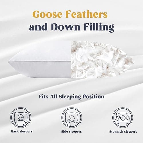 puredown® Goose Feathers and Down White Pillows with 100% Soft Cotton Cover, Bed Sleeping Hotel Collection Pillows Set of 2 King Size thumbnail 3