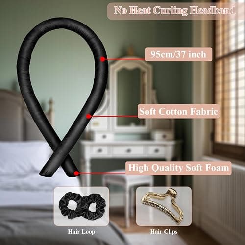 Vekola Heatless Hair Curler for Long Hair,Soft and Comfortable Sleep Hair Curler No Heat (Black) thumbnail 2