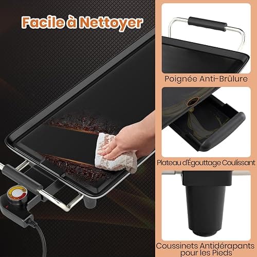 GOPLUS Plancha Électrique XXL 1800W, Thermostat Ajustable, Plancha Grille Table Antiadhésive & Lavable avec Poignée Rembourrée, Grande Capacité pour 8 Personnes, 94 x 25CM thumbnail 5