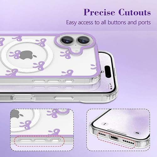 EYZUTAK Magnetic Case for iPhone 17, Compatible with MagSafe, Clear Cute Ribbon Bowknot Pattern Aesthetic Bow Phone Case Stylish Slim Anti-Yellowing Durable PC Protective Cover for Women Girls- Purple thumbnail 6