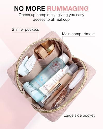 BAGSMART Small Makeup Bag, Travel Cosmetic Bag Make Up Pouch Small Travel Essentials for Women Dorm Room Essentials Pouch,Water-resistant Toiletry Bag,Makeup Organizer Bag, Pink thumbnail 4
