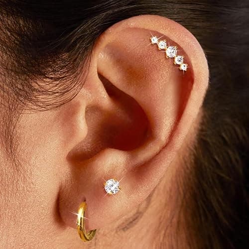 Incaton 20G Cartilage Piercing Jewelry Flat back Helix Earrings for Women Hypoallergenic Surgical Steel Gold Cartilage Hoop Earring Set Daith Tragus Conch Flat Back Stud Earrings thumbnail 4
