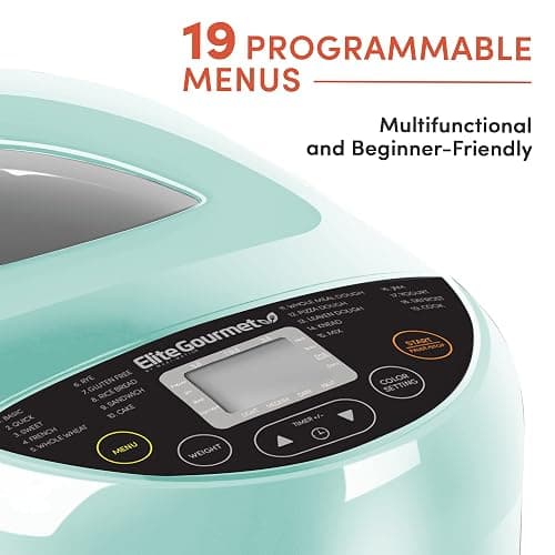 Elite Gourmet EBM8103M Programmable Bread Maker Machine 3 Loaf Sizes, 19 Menu Functions Gluten Free White Wheat Rye French and more, 2 Lbs, Mint thumbnail 4