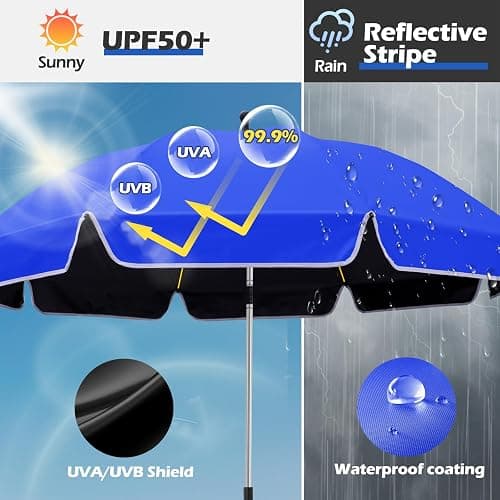 QTREE intelligence 2Pack 48.8 inch Large Beach Umbrella with Clamp Sun Shade for Beach Chair, 360°Adjustable UV Protection Golf Umbrella with Clip for Outdoor Stroller Wheelchair Camping Chair thumbnail 4