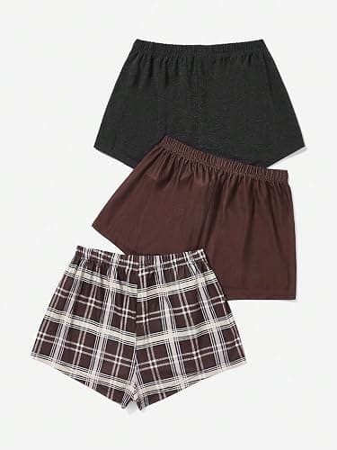 WDIRARA Women's 3 Pack Plaid Letter Graphic Pajama Shorts Elastic Waist Pj Lounge Shorts thumbnail 3