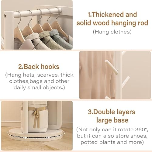 AnywaysWood 70"x19"Full Length Mirror with Stand,Coat Rack with Mirror,Solid Wood Floor Mirror,Swivel Mirrorfor Bedroom, Living Room, Cloakroom thumbnail 4