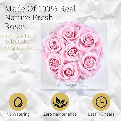 Graclect Flowers for Delivery Prime - Preserved Roses in a Box - Forever Flowers, Immortal Roses, Eternal Rose Birthday Gifts for Her, for Mom - Pink Rose thumbnail 3