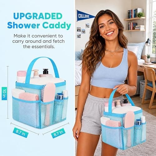 Mesh Shower Caddy Portable - 9 Pockets for College Dorm Room Essential | Large Capacity Mesh Shower Caddy with 9 Pockets, Portable Hanging Toiletry Bag for College Dorm, Gym, Camping and Beach thumbnail 2