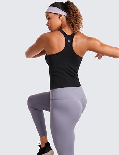 CRZ YOGA Seamless Ribbed Scoop Neck Tank Top for Women - Workout Racerback Padded Athletic Camisole with Built in Bra thumbnail 3
