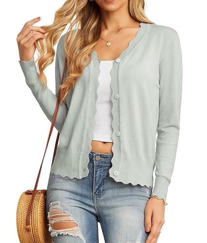 GRECERELLE Women's Long Sleeve V-Neck Button Down Cardigan Knit Shrugs Sweater thumbnail 2