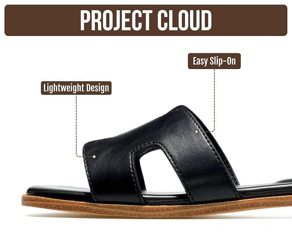 Project Cloud 100% Genuine Leather Sandals Women Flats For Women (Jannel) | Sandals for Women Fashion Flat Womens Sandals with Memory Foam Insole Slides Sandals Footwear Mules Women's Sandals thumbnail 3