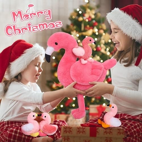 MorisMos Plush Flamingo Stuffed Animal-18 Inch Mommy Stuffed Flamingo with 4 Baby Bird Plush Toys Inside Zipper Tummy, Pink Bird Stuffed Animals Gift for Girl Women Decor Birthday Christmas Valentines thumbnail 8