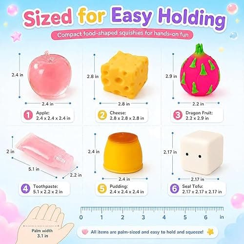 6 Pack Cheese Squishy Sugar Box Crunchy Fun Giant Set Coconut Oil Toy Slow Rising Squeezy Sand Filled Gel-Filled with Beads Stress of Food Shaped Sets Dragon Apple Toothpaste Seal Tofu thumbnail 2