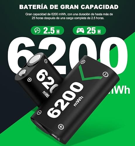 HELLCOOL Bateria para Mando Xbox, 2x6200mWh Pilas Recargables con Cargador Pilas/Cable Carga/Display LED, Compatible Xbox Series X|S/Xbox OneX|S|Elite Controller - 25 Horas de Juego thumbnail 2