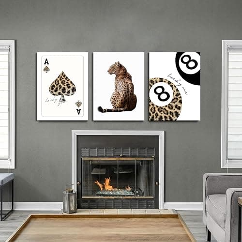 Trendy Leopard Canvas Wall Art Set of 3 - Cheetah Prints Wall Decor Pictures, Funky Lucky You 8 Ball Poster Preppy Aesthetic Paintings, for Girls Bedroom Dorm Apartment 12x16 inch Framed thumbnail 5