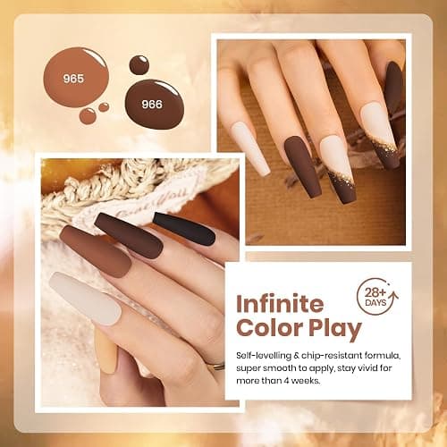 Beetles Brown Gel Polish - 6 Colors Nude Brown Neutral Beige Khaki Glitter Gold Gel Nail Polish Set Roasted Chestnuts Collection Uv Gel Nail Art Manicure thumbnail 5