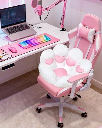 DOBUONO Cat Paw Cushion Cute Chair Cushion Kawaii Seat Cushion 28"x 24"Gaming Chair Cushion Soft Chair Pillow, Kawaii Accessories Stuff Room Decor (White Heart-Shaped) thumbnail 4