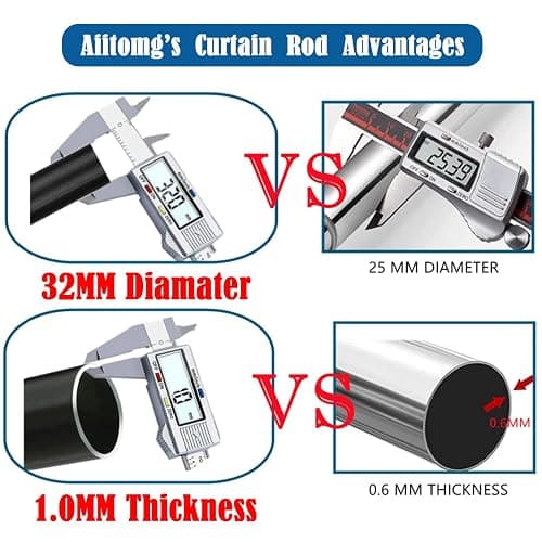 Curtain Pole No Drilling Extendable Telescopic Rod Extra Thick Shower Curtain Rail Tension Rod for Bathroom, Bedroom Black (85-155CM Φ32 mm) thumbnail 4