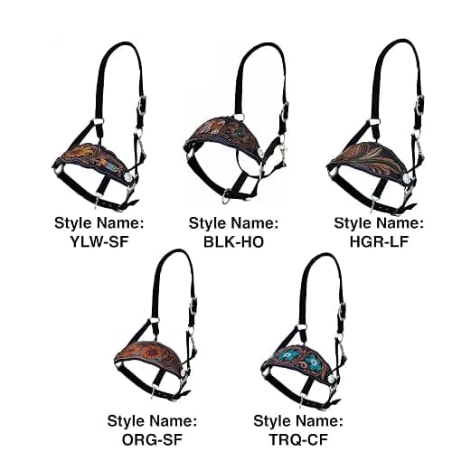 Majestic Ally Equestrian Designer Bronc Halter for Horses, Hand-Tooled Leather Nose, Padded Nylon Crown and Noseband thumbnail 4