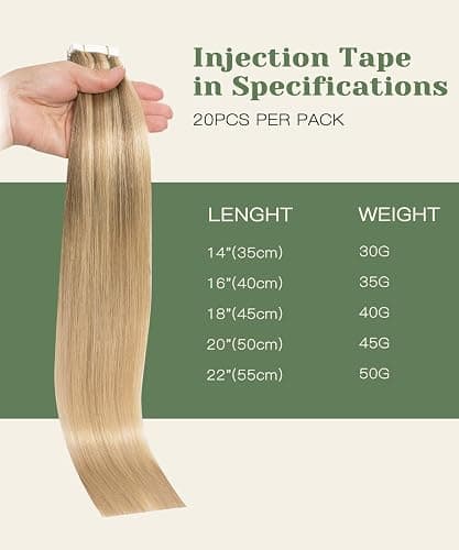 SURNEL Injected Tape in Hair Extensions Golden Brown to Caramel Blonde Seamless Tape in Real Human Hair Invisible Extensions 16Inch 20pcs/pack 35g(#102727,16) thumbnail 5