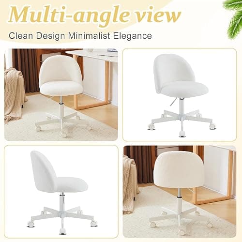 VINGLI Modern Vanity Chair with Back, Velvet Desk Chair for Girls, Small Office Chair with Silent Wheels， Stylish and Comfortable, White thumbnail 9