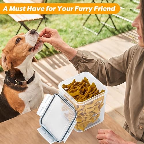 qeerable Airtight Dog Treat Container Set - Shatterproof Plastic Pet Treat Container with Scoops, Tongs & Labels - 3 Pack Clear Dog Cookie Jar for Kitchen Counter Organization & Freshness thumbnail 2