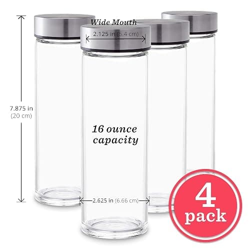 Juice Bottles - 4 Pack Wide Mouth Glass Bottles with Lids - for Juicing, Smoothies, Beverage Storage - 16oz Glass Water Bottles, BPA Free, Stainless Steel Lids, Leakproof, Reusable, Borosilicate thumbnail 3
