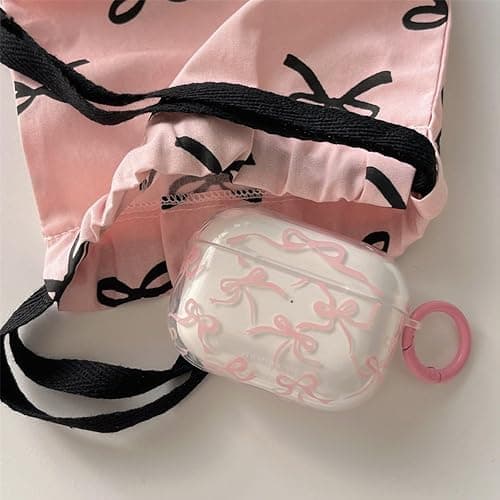 Compatible with AirPods 4 Case Clear Cute Bow Pattern for Girls Women Shockproof Drop Protection Scratch Resistant Case Cover with Keychain, Pink thumbnail 2