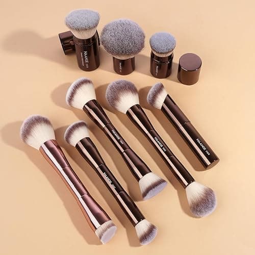 MAANGE 8 Pcs Makeup Brushes with Bag, Double-End Multi-functional Makeup Brushes for Blending Liquid Powder Concealer Cream Blush (Coffee Brown) thumbnail 2
