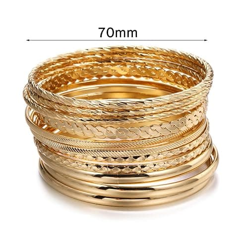 unbholkk 12 Stück Armreif Gold Set, Boho Armreifen Goldene Damen, Goldene Stapelbare Vintage Armbänder Indianer Bracelet Schmuck Armband Set, Bangles Modeschmuck für Hochzeit Party thumbnail 7
