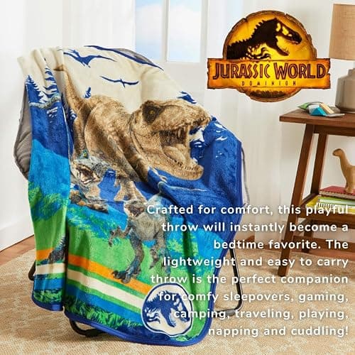 Franco Jurassic World Dominion Rexy T-Rex Kids Bedding Super Soft Silk Touch Throw, 40 in x 50 in, (Official Licensed Product) thumbnail 3