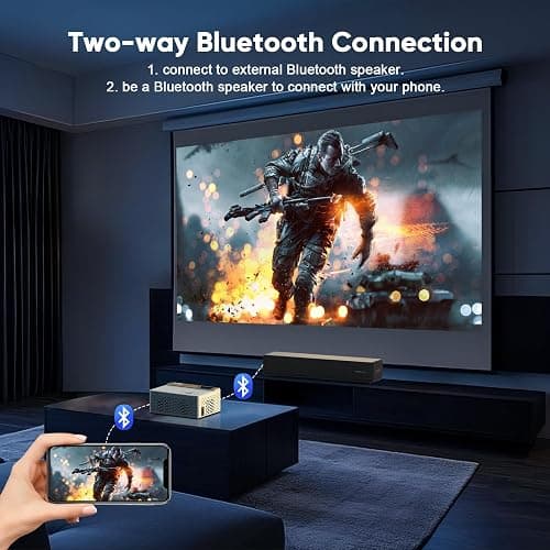 TMY 1080P Full HD Portable Mini Projector, Upgraded Bluetooth Movie Projector with Screen, Compatible with TV Stick Smartphone/HDMI/USB, Indoor & Outdoor Use thumbnail 3