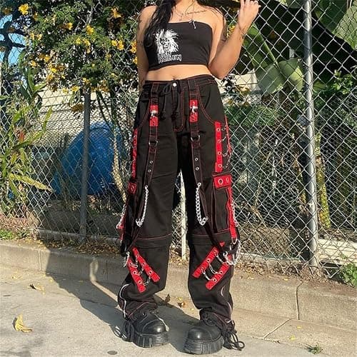 Women Y2K High Waisted Jeans Gothic Baggy Gothic Cargo Jeans Wide Straight Leg Punk Denim Pants Loose Trousers Streetwear thumbnail 3
