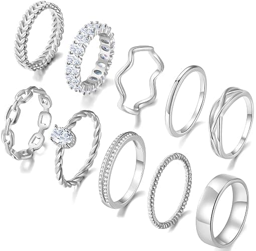 PLOMFOV Gold Plated Stackable Rings - Wedding Bands & Eternity Rings, Dainty 14K Gold Plated, Thin & Simple, Trendy Thumb Stacking Ring Pack (Size 12/11/10/9/8/7/6/5/4) - Image 1