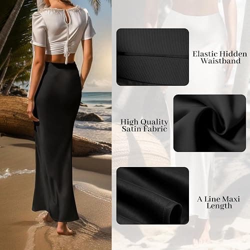 Outoshe Women's Satin High Waisted Maxi Skirts A Line Silk Long Skirt | Hidden Elasticized Waistband, Bias Cut, Leopard Polka Dot Print, Work, Fall, Elegant Outfits, Silky Slip Skirt thumbnail 4