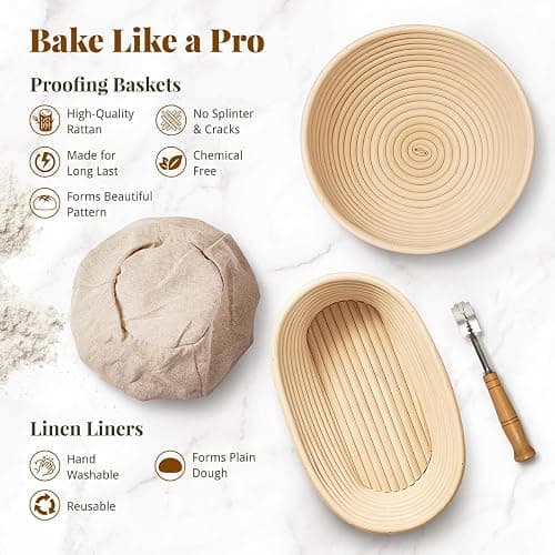 BAVIFY Sourdough Starter Kit, 9" Round & 10" Oval Banneton Bread Proofing Baskets Set, Sourdough Bread Baking Supplies Making Tools with Dough Scraper, Whisk, Bread Lame, Silicone Sling, Recipe thumbnail 2