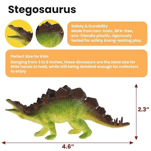 Zippytots Dinosaur Toys for Kids 3-5, 10 PCS Realistic Plastic Dinosaur Figure Toy Set Including T-Rex, Stegosaurus, Spinosaurus, Ideal Gift for Toddle thumbnail 2