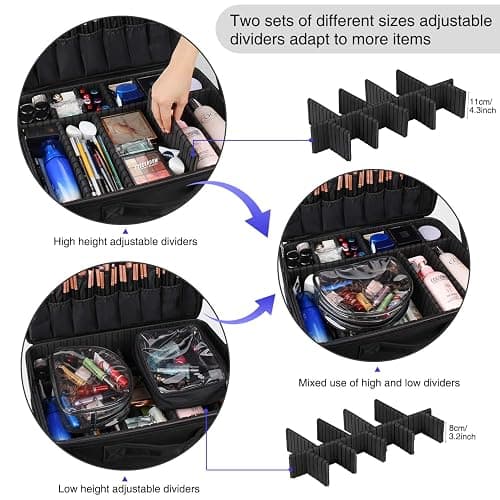 Relavel Extra Large Makeup Case Travel Makeup Train Case Professional Makeup Artist Bag Portable Nail Organizer Box Art Supply Case with Adjustable Dividers/Attach to Trolley/Shoulder Strap (Black) thumbnail 4