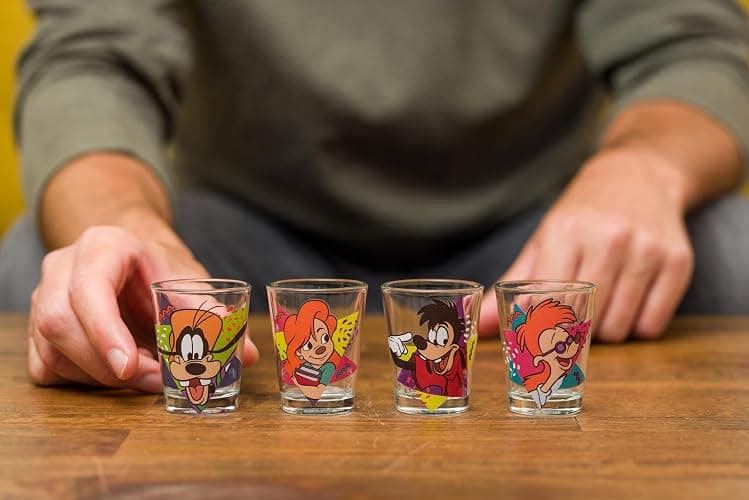 Silver Buffalo Disney A Goofy Movie Featuring Goofy, Max Goof, Roxanne and Bobby Zimuruski 4 Pack Mini Glass Set, 1.5 ounces thumbnail 2