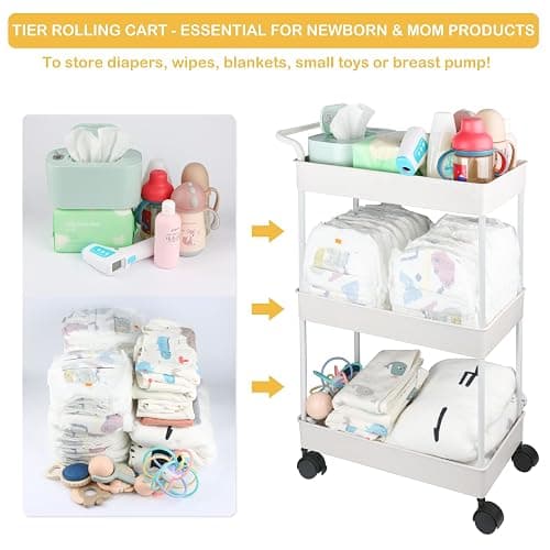 Volnamal Baby Diaper Caddy, Plastic Movable Cart for Newborn Nursery Essentials Diaper Storage Caddy Organizer for Changing Table & Crib, Easy to Assemble, Beige thumbnail 3