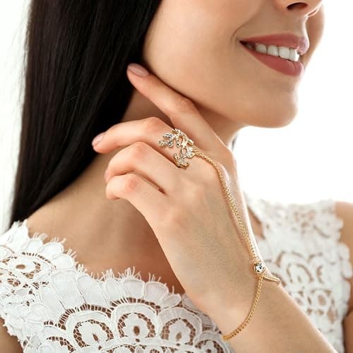 Fumete 6 Pcs Finger Ring Bracelet, Hand Chain Jewelry | Slave Bracelet Woman, Rhinestone Hand Harness Chain, Rose Gold Silver Hand Jewelry, Daily Wear Parties Events Accessory thumbnail 2