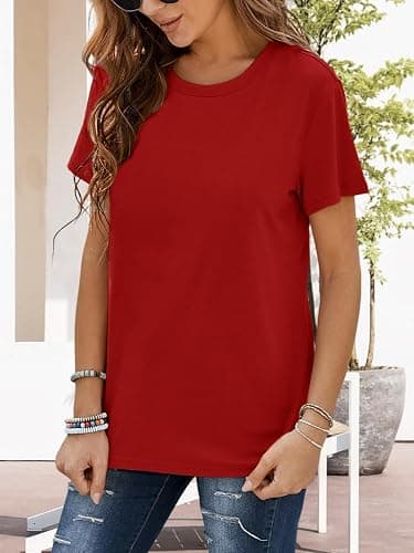 Womens Short Sleeve T Shirts Crewneck Summer Trendy Solid Basic Tee Tops Casual Summer Loose Fit Shirts thumbnail 2
