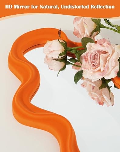 TEIPAI Small Decorative Mirror for Girly Bedroom Dresser Decor, Vivid Abstract Wavy Wall Mirrors for Home Aesthetic Book Coffee Shop Hotel Decoration, Unique Gift for Birthday Thanksgiving (Orange) thumbnail 5