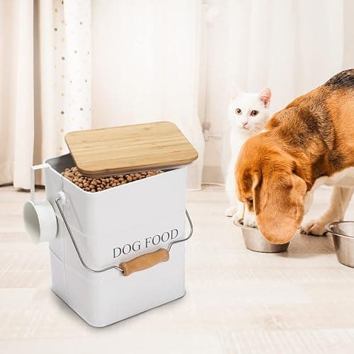 Yomjarl Farmhouse Dog Food Storage Container,6L Dog Food Canisters,Pet food Container Hold 5~6lbs Dog Food Treats,Airtight Dog Puppy food Storage with Lid and Scoop,Kibble Container Countertop-White… thumbnail 6