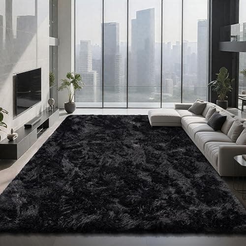 Shag Area Rugs for Bedroom Living Room,5X8 Ultra Soft Fluffy Area Rugs for Dorm,Indoor Carpet Nursery Rugs for Kids Girls Room Home Decor, Black thumbnail 3