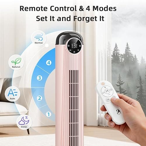 Antarctic Star T36 Tower Fan, 36 Inch DC Brushless Motor Bladeless Oscillating Fan with Remote, 6 Speeds & 4 Modes,LED Display, 9H Timer, Quiet Floor Standing Fan for Bedroom Living Room Office, Pink thumbnail 6